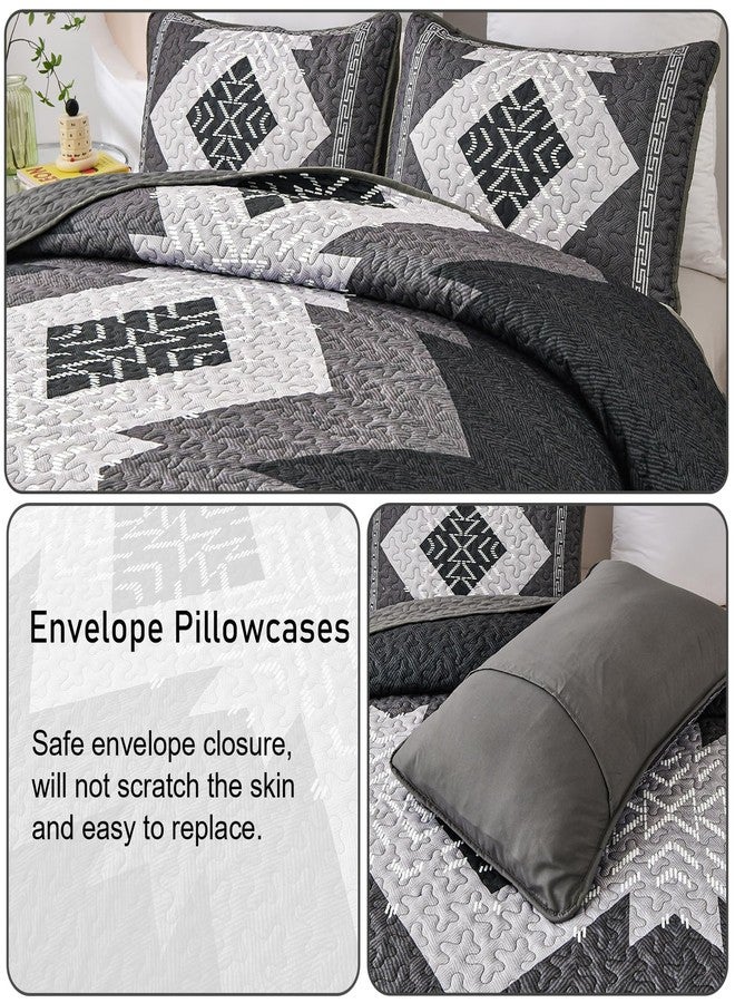 Dintszyayue Boho Queen Quilt Set 3 Pieces Black Grey Aztec Texture Bedspread Coverlet Set Bohemian Quilt Bedding Set Microfiber Lightweight Bed Cover for All Seasons 90"×96" - Image 5