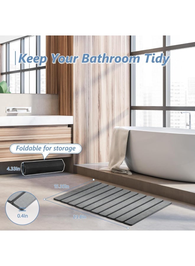 سجادة حمام قابلة للطي من حجر الدياتوميت، تمتص الرطوبة بسرعة ولون رمادي - Image 4