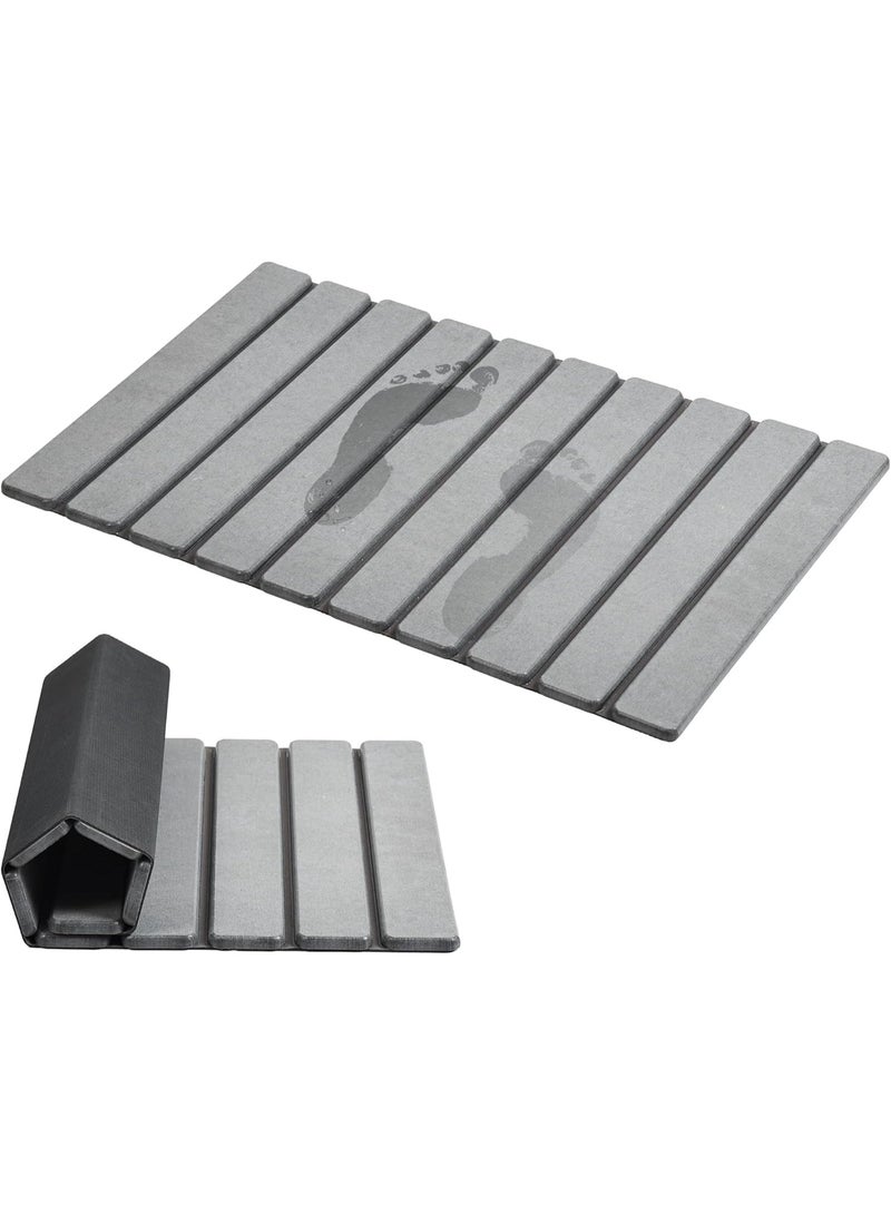 سجادة حمام قابلة للطي من حجر الدياتوميت، تمتص الرطوبة بسرعة ولون رمادي - Image 1