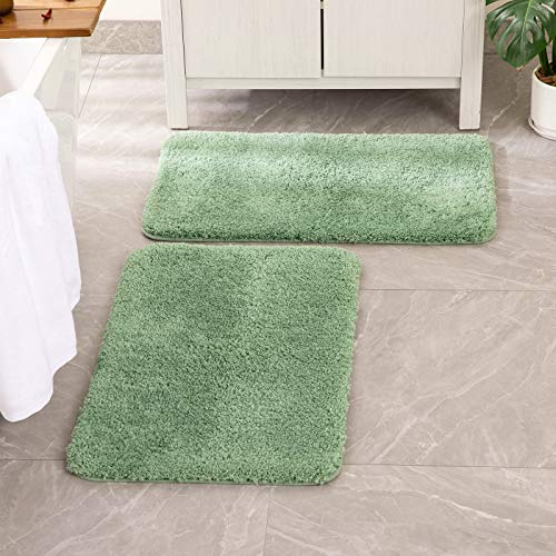MIULEE Set of 2 Non Slip Shaggy Bathroom Rugs Extra Thick Soft Bath Mats Plush Microfiber Absorbent Water for Tub Shower Machine Washable (Sage Green, 16x24 Inches) - Image 1
