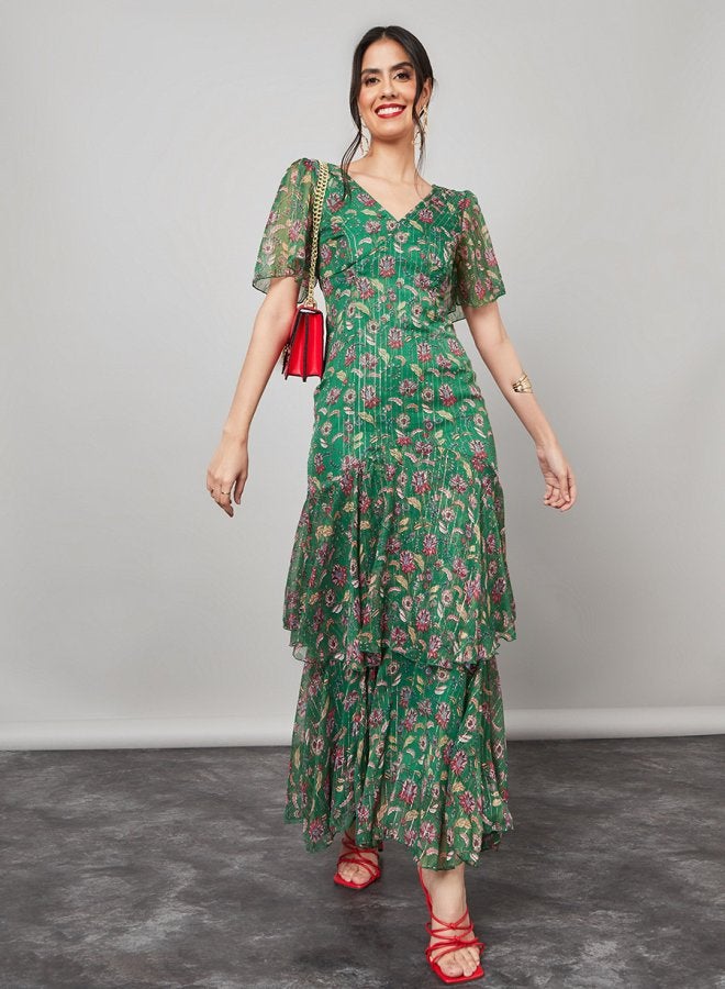 Styli Frill Sleeve Floral Print Layered Maxi Dress  - Image 2