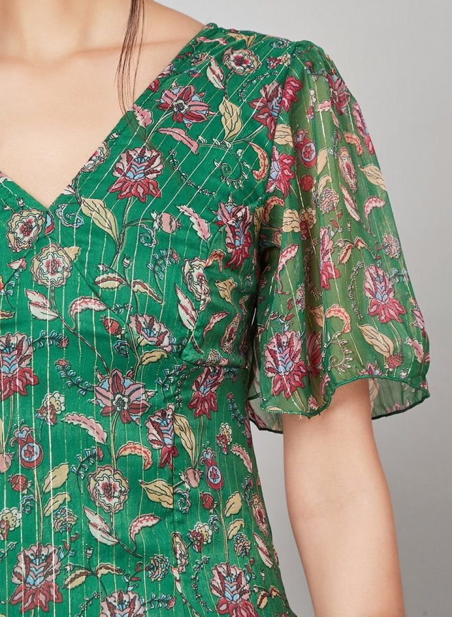Styli Frill Sleeve Floral Print Layered Maxi Dress  - Image 3