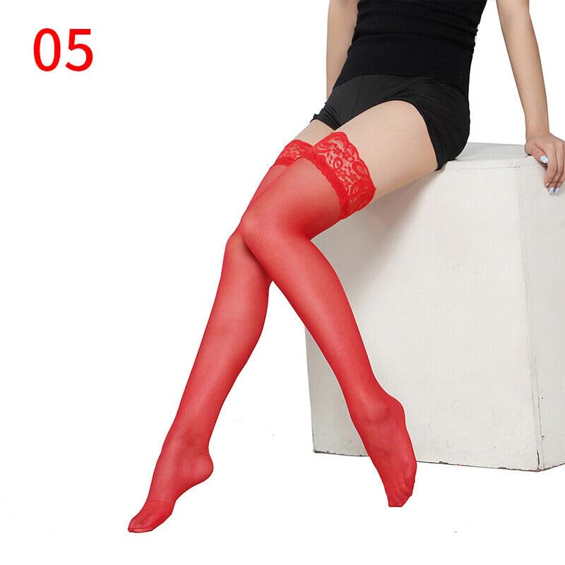 Neska Moda Women & Girls Nylon Ultra-Thin High-Leg Lace Thigh High Stocking(Red)-STK83 - Image 5
