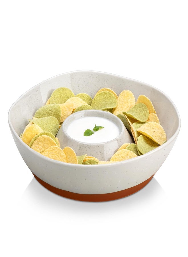 MALACASA Ceramic Chips and Dip Serving Tray, 12 Inch Large Divided Bowls Set for Salsa, Veggies & Dip, Appetizers, Snacks, Free-Form Serving Dish Platter for Parties Hosting & Entertaining, Gray - Image 1