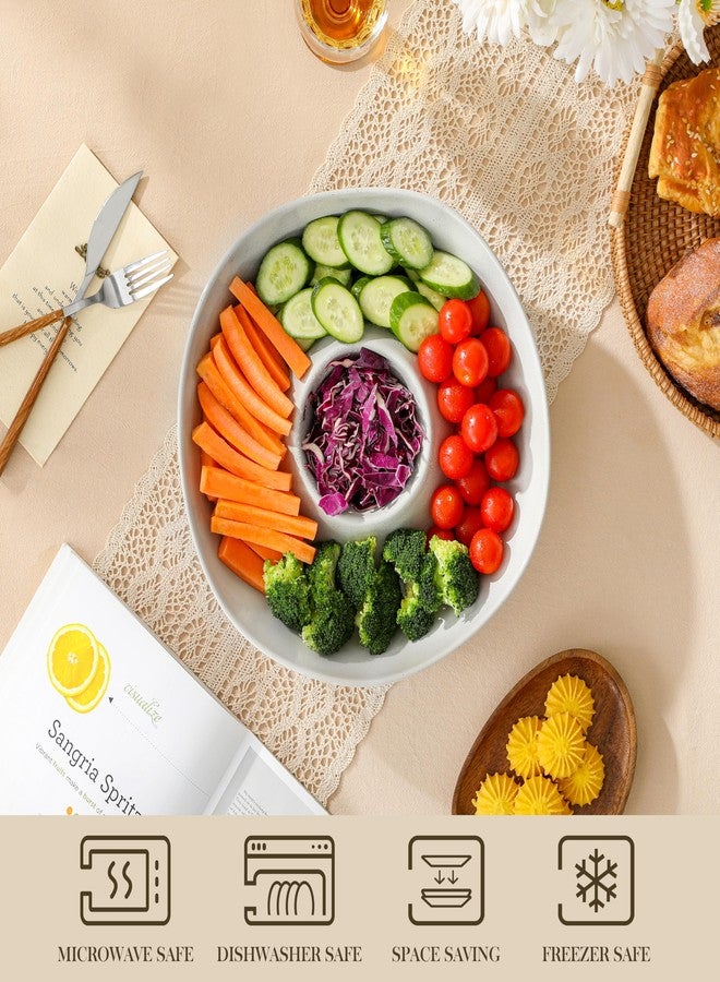 MALACASA Ceramic Chips and Dip Serving Tray, 12 Inch Large Divided Bowls Set for Salsa, Veggies & Dip, Appetizers, Snacks, Free-Form Serving Dish Platter for Parties Hosting & Entertaining, Gray - Image 4