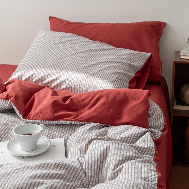 Cocoa Red Retro Jacquard Bedding Set - 100% Long-Staple Cotton Washed, Soft & Skin-Friendly - Image 1