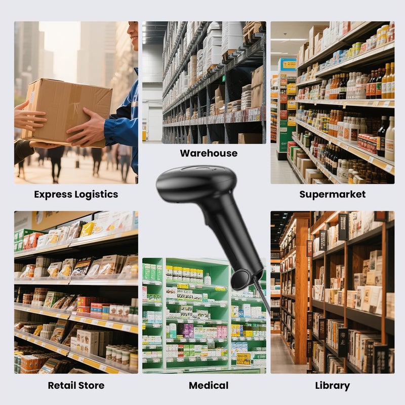 USB Wired 2D/1D Barcode Scanner with Stand, Handheld Barcode Reader Compatible with QR Code & Barcode, Button Scan/Induction and Continuous Automatic Scan, with BIS & 1 Year Warranty