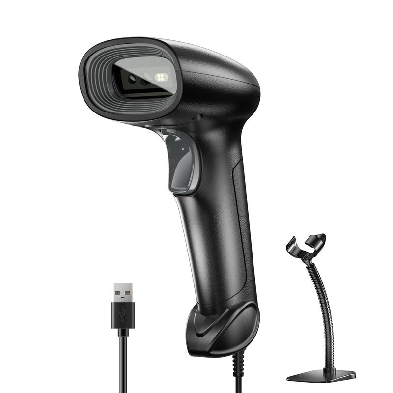 USB Wired 2D/1D Barcode Scanner with Stand, Handheld Barcode Reader Compatible with QR Code & Barcode, Button Scan/Induction and Continuous Automatic Scan, with BIS & 1 Year Warranty