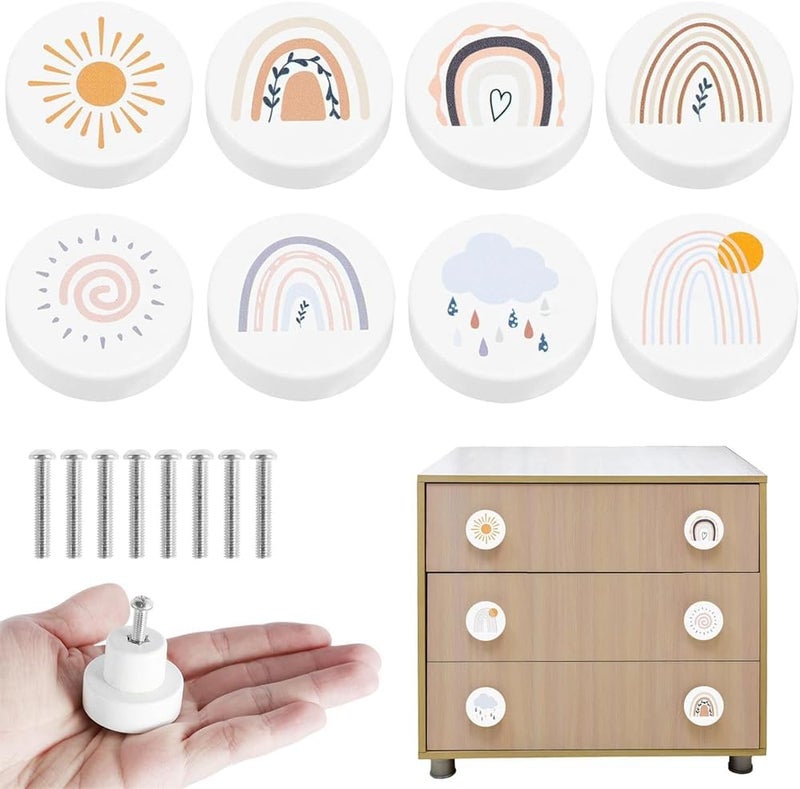 Drawer Knobs, Wooden Pull Handles with Screws, Decorative Round Wardrobe Door Knobs, 8PCS for Kitchen, Bathroom Cabinet Drawer - Image 5