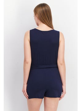 BB Dakota by Steve Madden Women Belted Surplice Neck Solid Playsuit, Navy  - Image 3