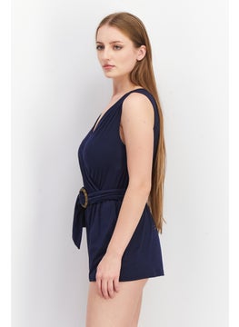 BB Dakota by Steve Madden Women Belted Surplice Neck Solid Playsuit, Navy  - Image 2