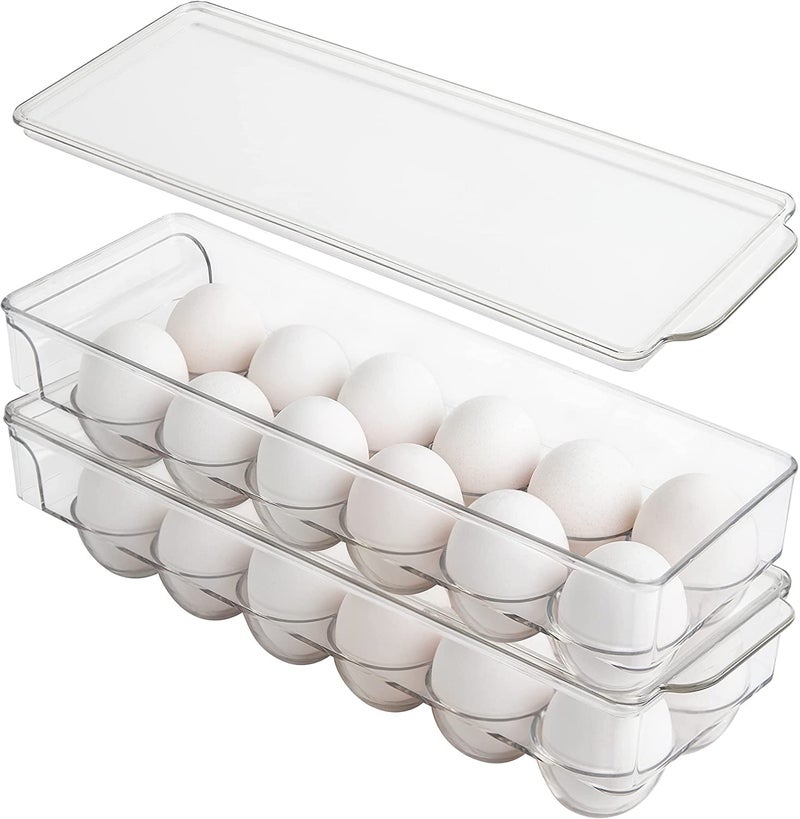 Zeinwap Acrylic Egg Holder BPA Free Fridge Organizer with Lid & Handles Refrigerator Storage Container 12 Egg Tray, Clear,-1pc - Image 1