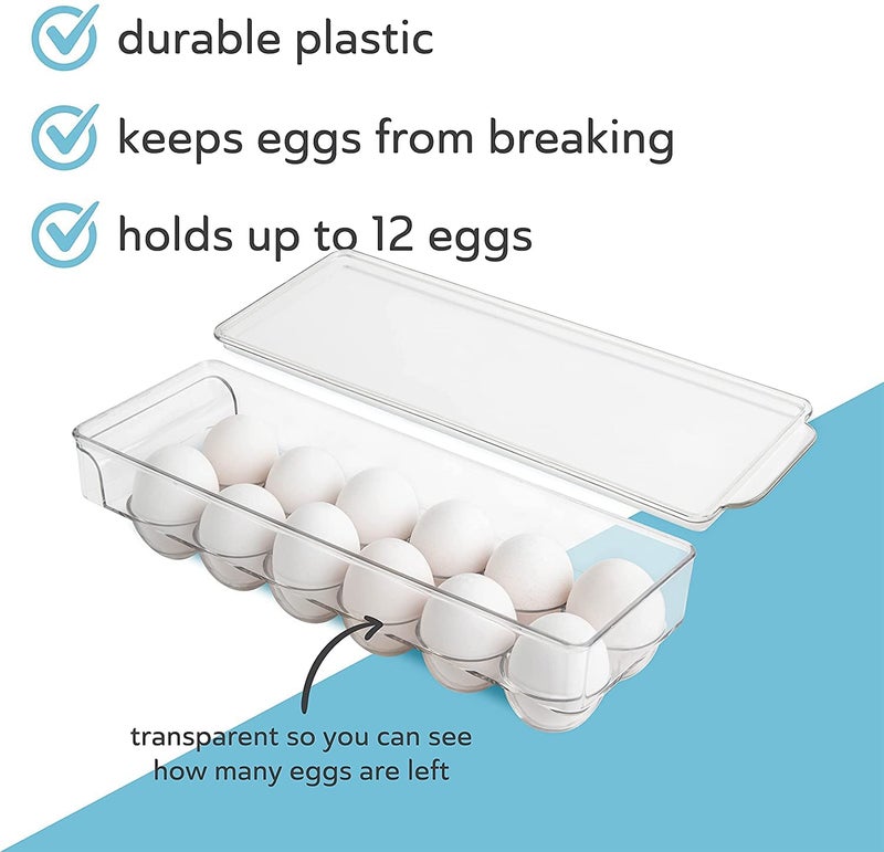 Zeinwap Acrylic Egg Holder BPA Free Fridge Organizer with Lid & Handles Refrigerator Storage Container 12 Egg Tray, Clear,-1pc - Image 4
