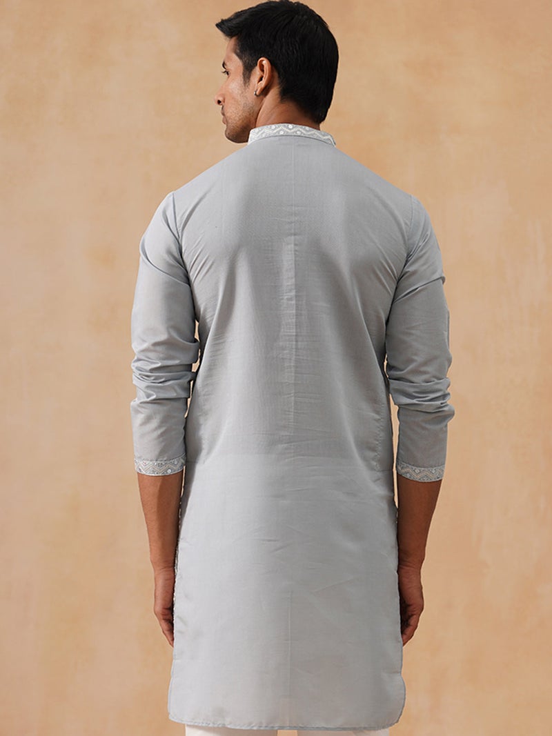 PRASHA Embroidered Mirror Work Kurta Pyjama ( KO 5286 Grey ) - Image 2