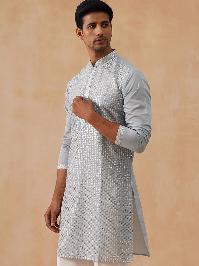 PRASHA Embroidered Mirror Work Kurta Pyjama ( KO 5286 Grey ) - Image 3