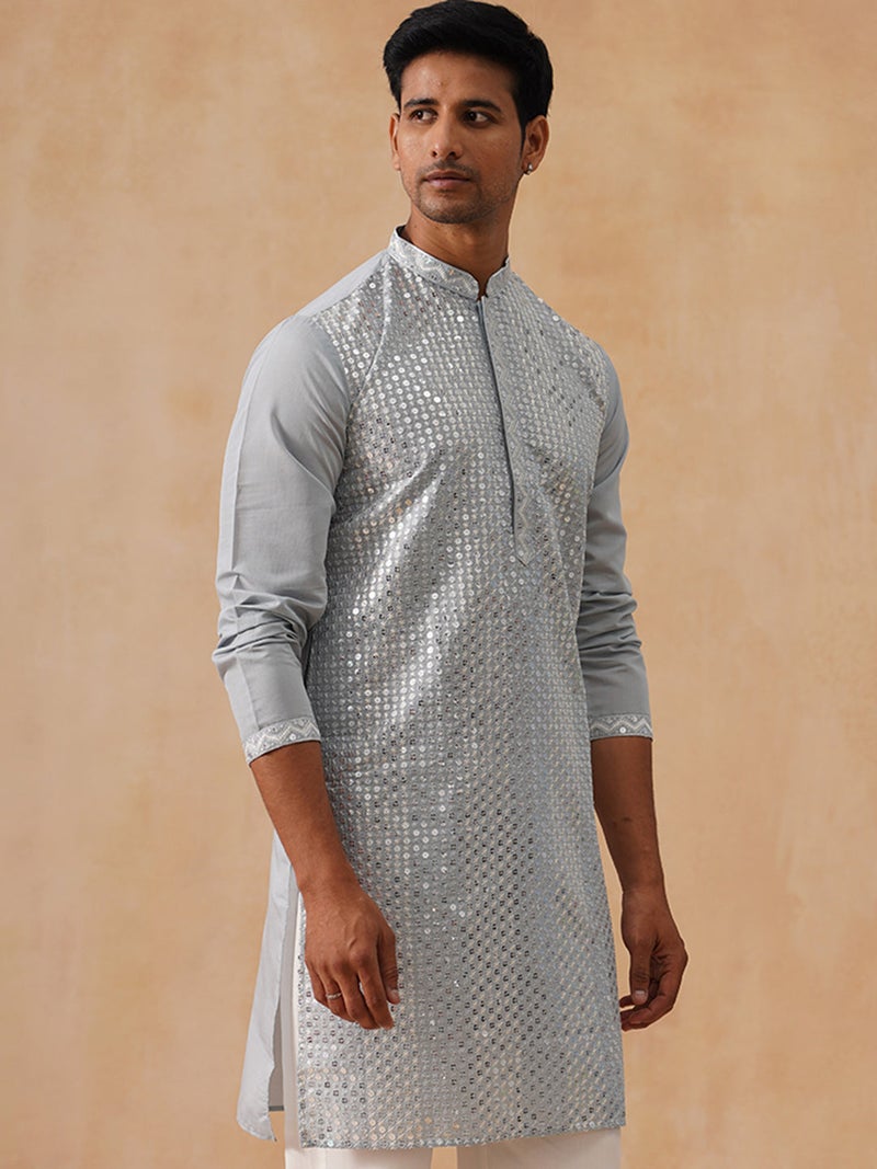 PRASHA Embroidered Mirror Work Kurta Pyjama ( KO 5286 Grey ) - Image 1
