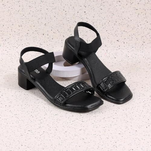 Metro Women's Block Heel Sandals in Black | Quilted Design | Synthetic Sandals for Women | Light Weight | Cushioned | Daily Wear | Casual Wear | Size UK 6 | Premium Quality Sandals - Image 2