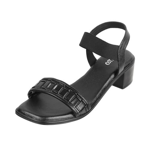 Metro Women's Block Heel Sandals in Black | Quilted Design | Synthetic Sandals for Women | Light Weight | Cushioned | Daily Wear | Casual Wear | Size UK 6 | Premium Quality Sandals - Image 1
