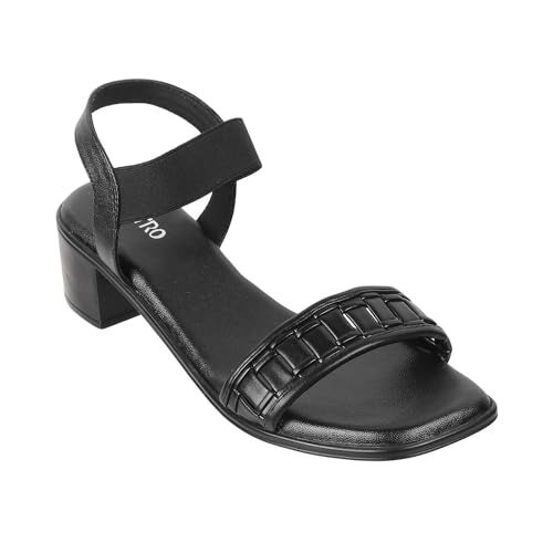 Metro Women's Block Heel Sandals in Black | Quilted Design | Synthetic Sandals for Women | Light Weight | Cushioned | Daily Wear | Casual Wear | Size UK 6 | Premium Quality Sandals - Image 3