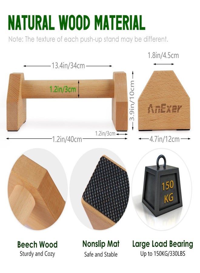 AnExer 40CM Push Up Bars Stands with Non-Slip Base, 2 PCS Wooden Parallettes Handle Stands Grip for Men Strength Training, Planks Calisthenics - Image 2