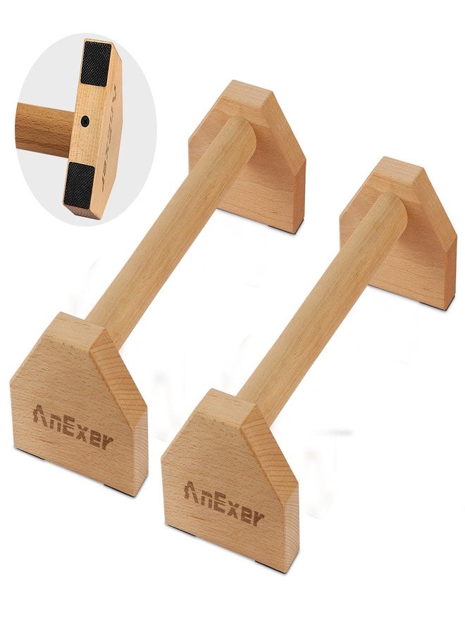 AnExer 40CM Push Up Bars Stands with Non-Slip Base, 2 PCS Wooden Parallettes Handle Stands Grip for Men Strength Training, Planks Calisthenics - Image 1