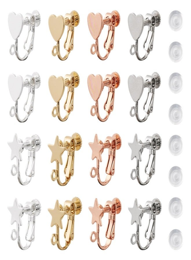 KISSITTY Clip-on Earring Converters Star Heart Non Pierced Earring Clip Components Findings with Loop for Earrings Jewelry Making for Women with Earring Pads - Image 1