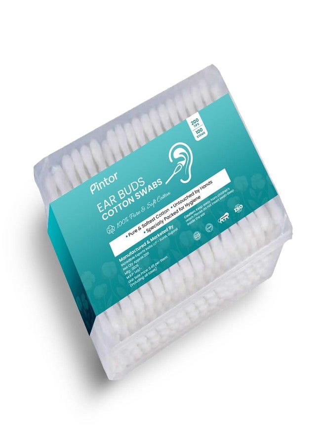 Pintor Cotton Buds | 200 Double-Tip | Baby Safe & Soft | Hypoallergenic | Resealable Pack - Image 1
