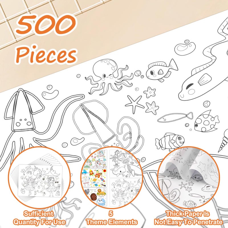 DLUGOPIS 500 Pcs Disposable Paper Placemats Coloring Activity Sheets Paper 14"x10" Table Mats Disposable Dining Table Placemats Unicorn Coloring Placemat for Restaurant Thanksgiving Christmas Party DIY - Image 3