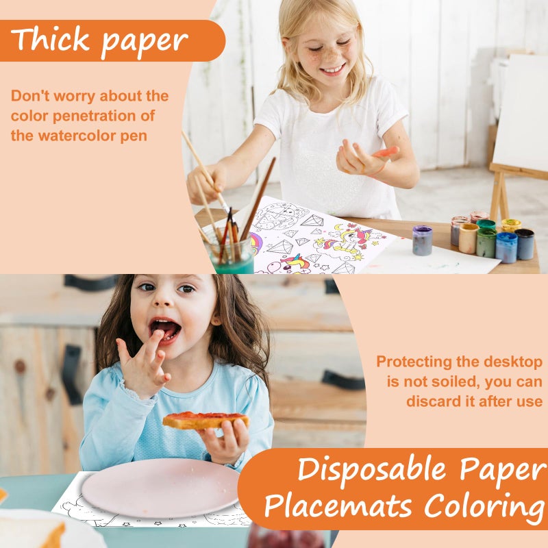 DLUGOPIS 500 Pcs Disposable Paper Placemats Coloring Activity Sheets Paper 14"x10" Table Mats Disposable Dining Table Placemats Unicorn Coloring Placemat for Restaurant Thanksgiving Christmas Party DIY - Image 4