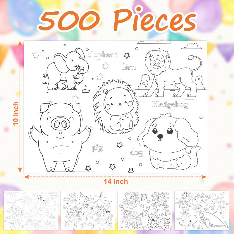 DLUGOPIS 500 Pcs Disposable Paper Placemats Coloring Activity Sheets Paper 14"x10" Table Mats Disposable Dining Table Placemats Unicorn Coloring Placemat for Restaurant Thanksgiving Christmas Party DIY - Image 2