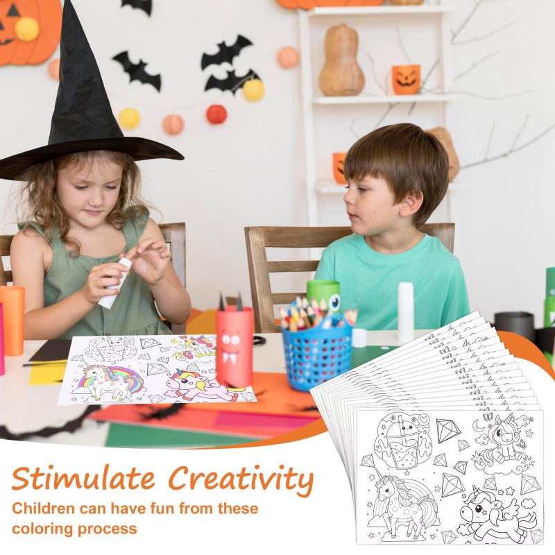 DLUGOPIS 500 Pcs Disposable Paper Placemats Coloring Activity Sheets Paper 14"x10" Table Mats Disposable Dining Table Placemats Unicorn Coloring Placemat for Restaurant Thanksgiving Christmas Party DIY - Image 5