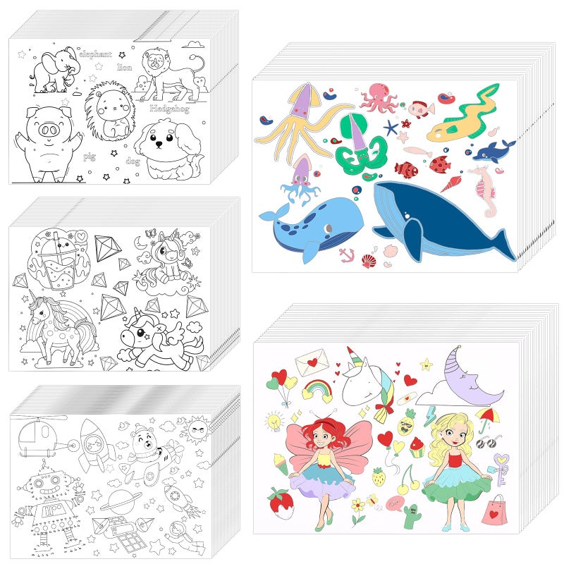 DLUGOPIS 500 Pcs Disposable Paper Placemats Coloring Activity Sheets Paper 14"x10" Table Mats Disposable Dining Table Placemats Unicorn Coloring Placemat for Restaurant Thanksgiving Christmas Party DIY - Image 1