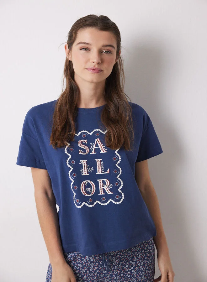 women'secret Sailor Blue Short Sleeve T-Shirt