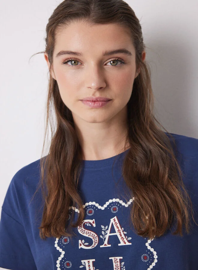 women'secret Sailor Blue Short Sleeve T-Shirt