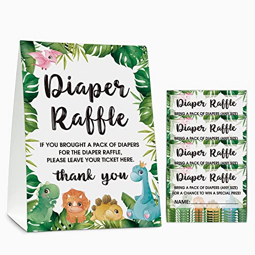 Gihyan Diaper Raffle Baby Shower Game Set1 Standing Sign 50 Finding Cards Dinosaur Theme Diaper Raffle Tickets for Baby Shower Safari Jungle Gender Reveal Party Favor Decor A19 - Image 1