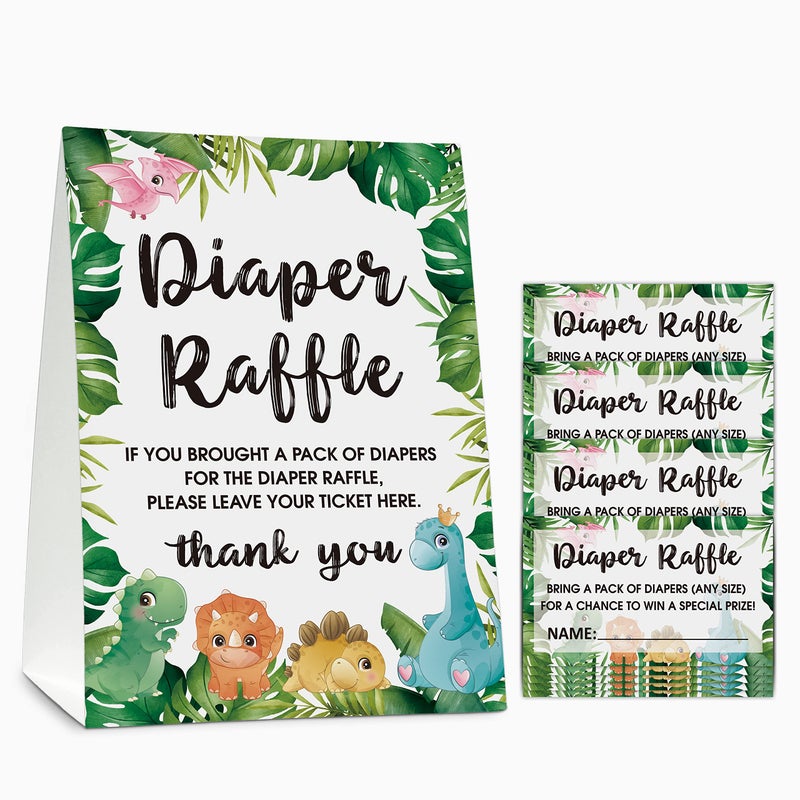 Gihyan Diaper Raffle Baby Shower Game Set1 Standing Sign 50 Finding Cards Dinosaur Theme Diaper Raffle Tickets for Baby Shower Safari Jungle Gender Reveal Party Favor Decor A19 - Image 2