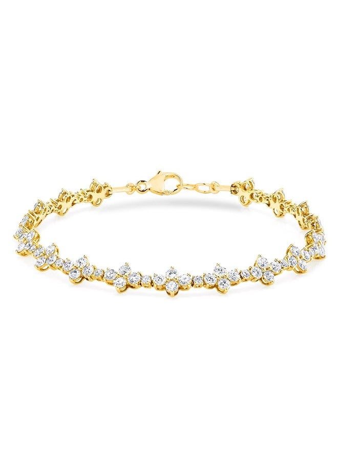 MINUTIAE Adjustable Stylish Flower Cut Studded Cubic Zirconia Diamond Bracelet for Women & Girls (Gold) - Image 1