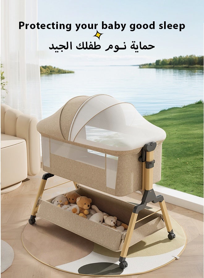 Kidilo Portable Newborn Baby Folding Bedside Crib Bassinet Bed With Large Storage Basket, Side Mesh, Adjustable Height, Soft Mattress, Swivel Wheels And Mosquito Net - Image 2
