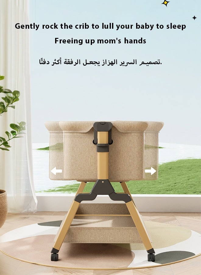 Kidilo Portable Newborn Baby Folding Bedside Crib Bassinet Bed With Large Storage Basket, Side Mesh, Adjustable Height, Soft Mattress, Swivel Wheels And Mosquito Net - Image 3