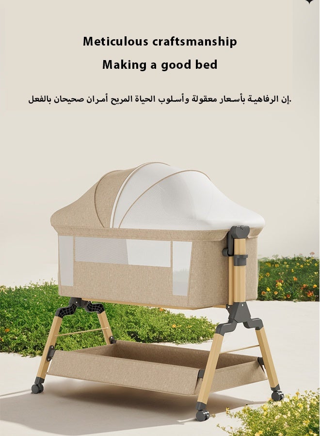 Kidilo Portable Newborn Baby Folding Bedside Crib Bassinet Bed With Large Storage Basket, Side Mesh, Adjustable Height, Soft Mattress, Swivel Wheels And Mosquito Net - Image 4