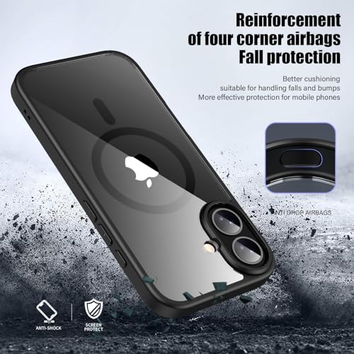 MAGICHUB Ultra-Hybrid Back Cover Case for iPhone 16 Compatible with Wireless Charging | 360 Protection | Crystal Clear Hard Back Cover Case for iPhone 16 (Black Magsafe) - Image 3
