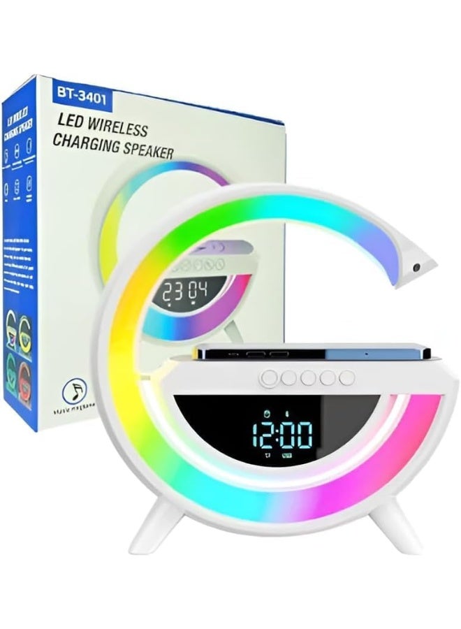 إتش إكس دي زومليون مكبر صوت بلوتوث BT-3401 مع شاحن لاسلكي Qi بقدرة 15 واط، مصباح طاولة RGB، ساعة منبه رقمية، إضاءة ليلية، راديو FM، ودعم بطاقة TF ومدخل AUX – جهاز متعدد الوظائف لغرفة النوم والمكتب - Image 5