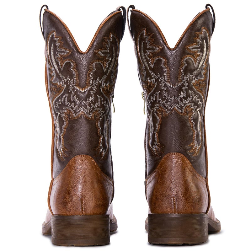 TruVeld Men's Brown Square Toe Cowboy Boots Wide Toe Western Shoes for All Day Comfort - Image 5