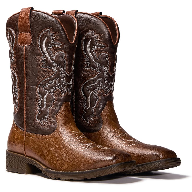 TruVeld Men's Brown Square Toe Cowboy Boots Wide Toe Western Shoes for All Day Comfort - Image 4
