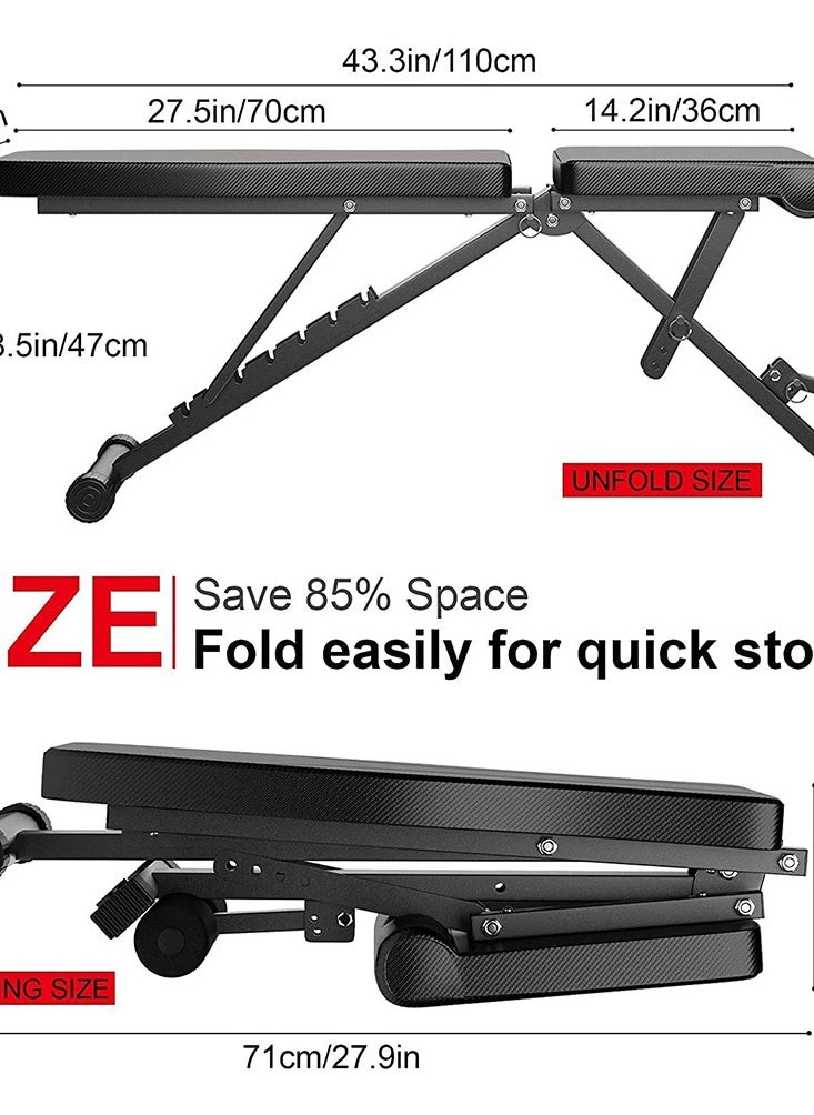 KUYING - Folding Weight Fitness Bench, Adjustable Motion Exercise Bench 7 Abdominal dumbbell backrest, Weight Training Equipment, Drop/Incline/bench Press, Home Gym Full Body Fitness Practical Bench - Image 1