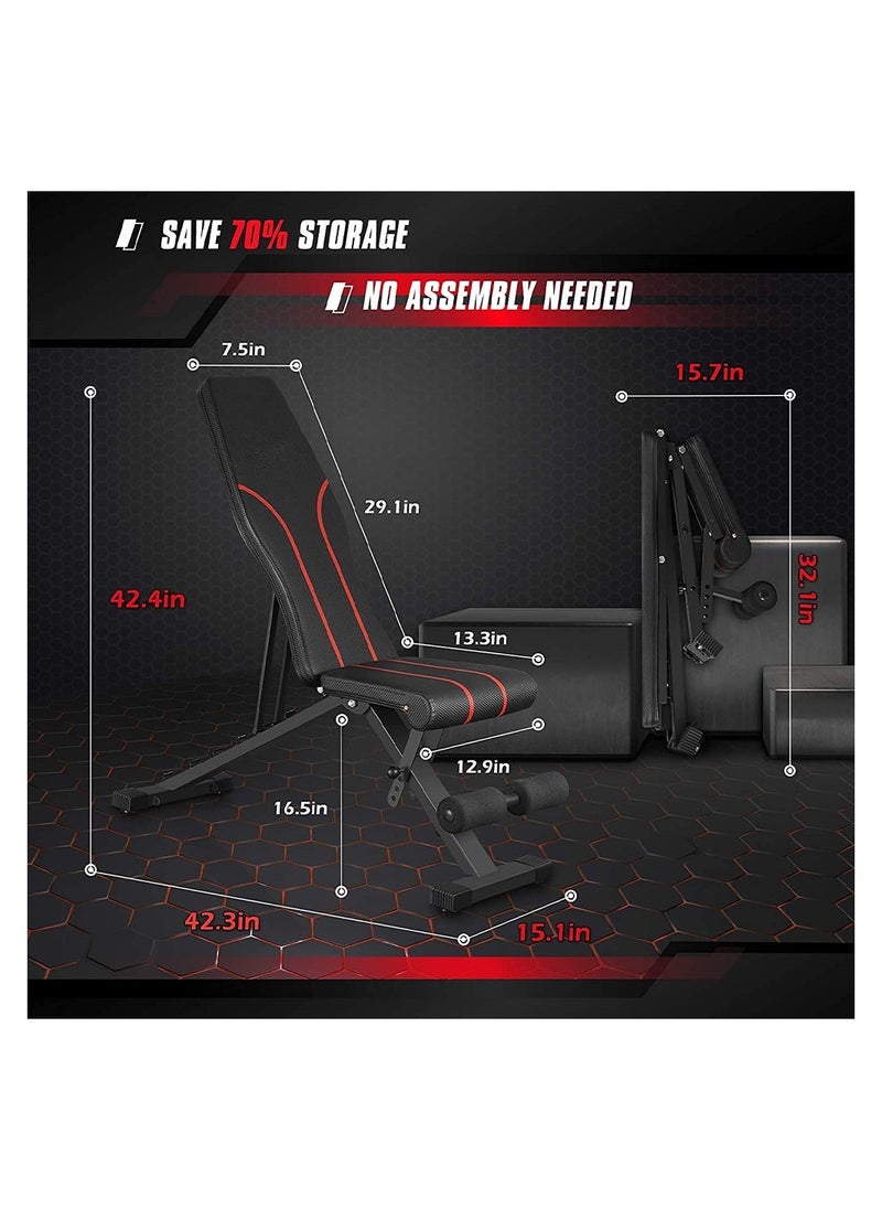 KUYING - Folding Weight Fitness Bench, Adjustable Motion Exercise Bench 7 Abdominal dumbbell backrest, Weight Training Equipment, Drop/Incline/bench Press, Home Gym Full Body Fitness Practical Bench - Image 1