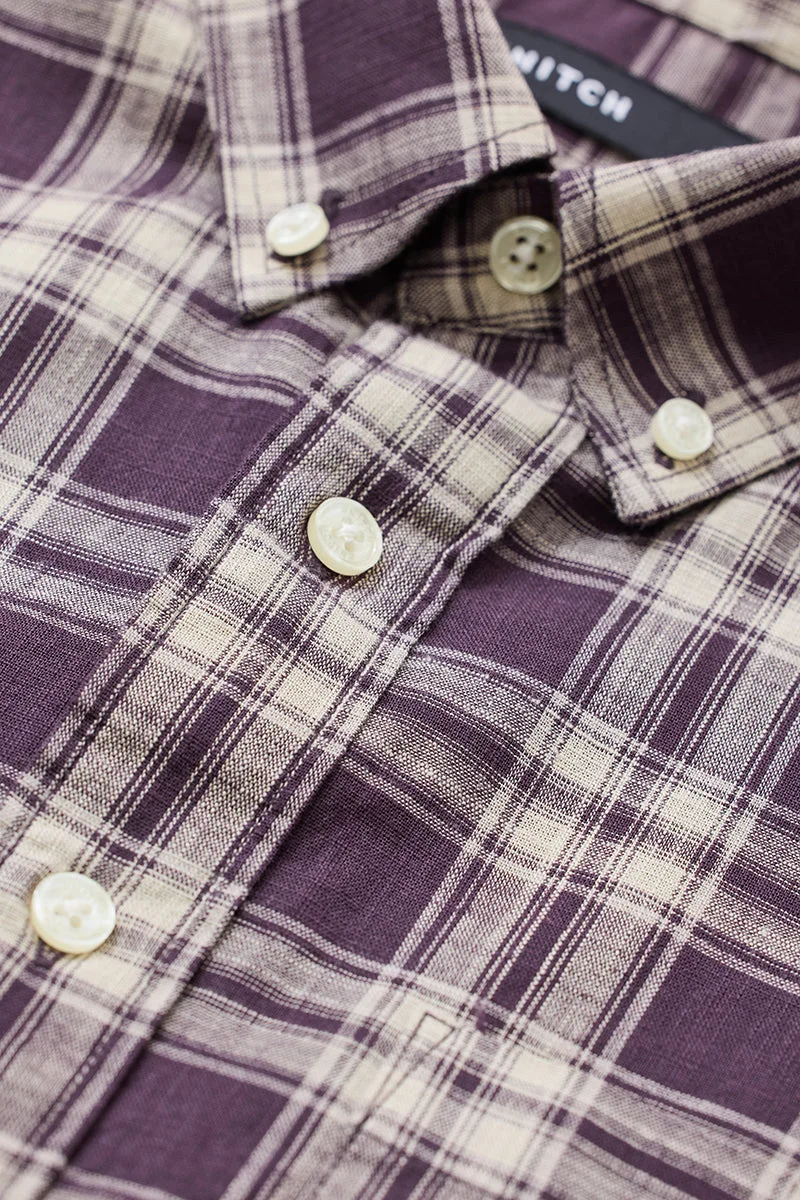 SNITCH Purple Checkered Long Sleeve Slim Fit Shirt