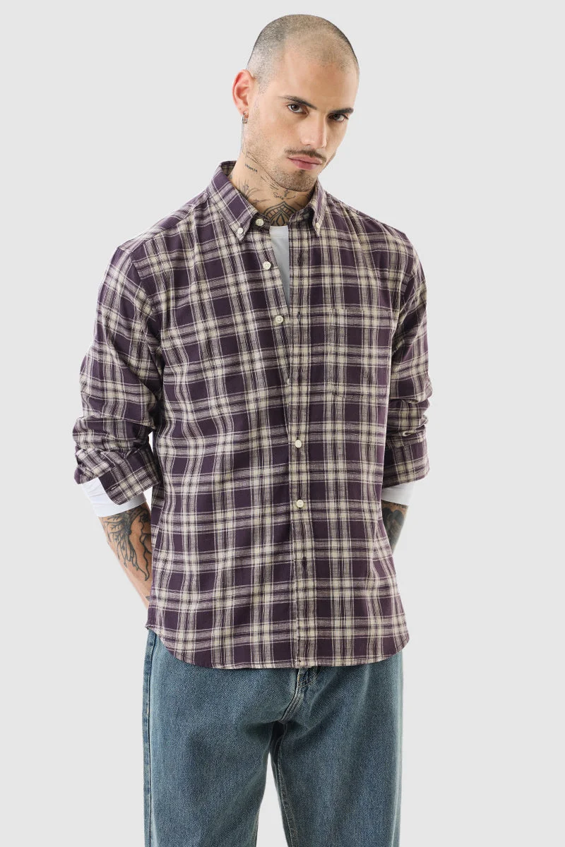 SNITCH Purple Checkered Long Sleeve Slim Fit Shirt