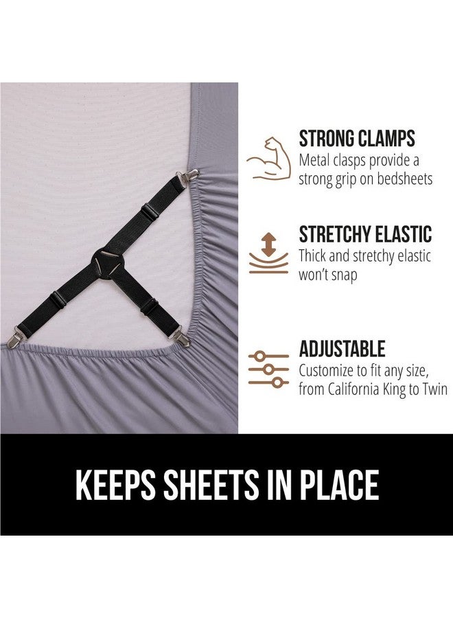 Gorilla Grip GORILLA GRIP Bed Sheet Straps, Adjustable Elastic Fasteners with Metal Clips, Keep in Place Fitted Bedding Holder, Easy Install Suspenders Mattress, Firm Tight Accessories, 8 Pack Black  - Image 4