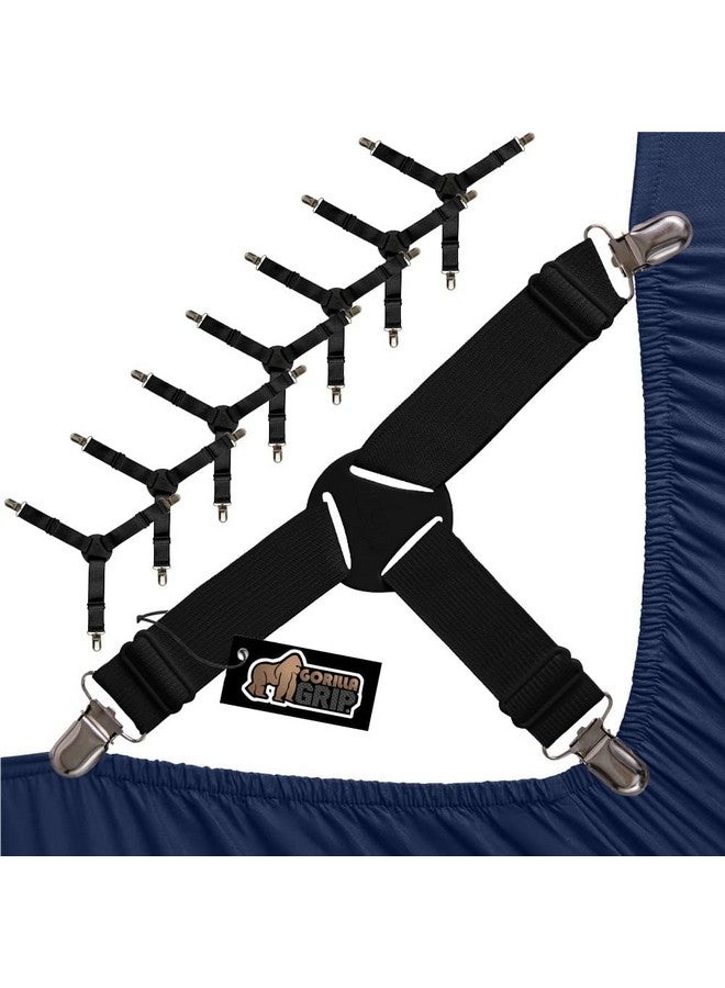 Gorilla Grip GORILLA GRIP Bed Sheet Straps, Adjustable Elastic Fasteners with Metal Clips, Keep in Place Fitted Bedding Holder, Easy Install Suspenders Mattress, Firm Tight Accessories, 8 Pack Black  - Image 1